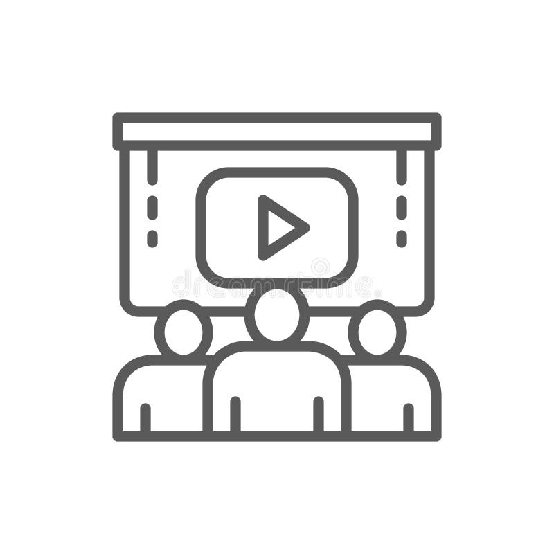 Team people at presentation video project line icon. vector illustration