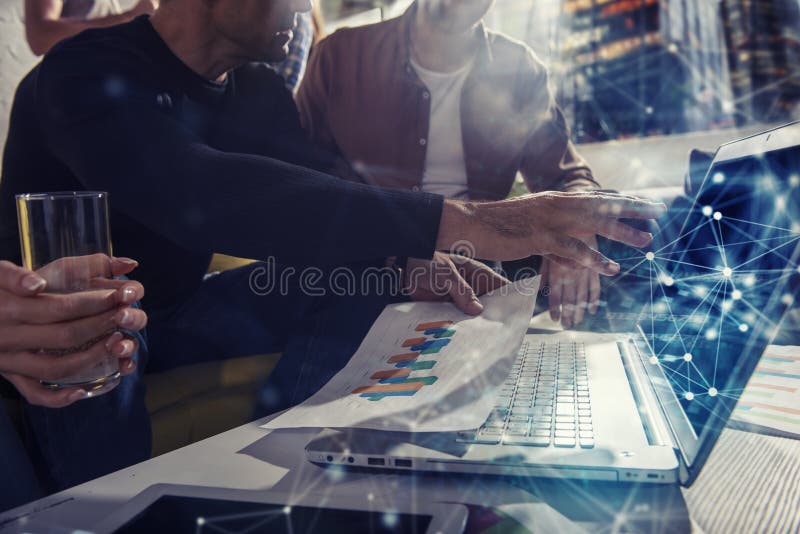 Team of business person works together. Concept of teamwork. Double exposure with internet connection network effects. royalty free illustration Team of business person works together. Concept of teamwork. Double exposure with internet connection network effects. royalty free illustration