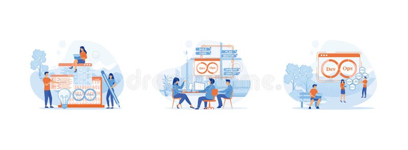 Team of programmer, development practices methodology, software operation. royalty free illustration
