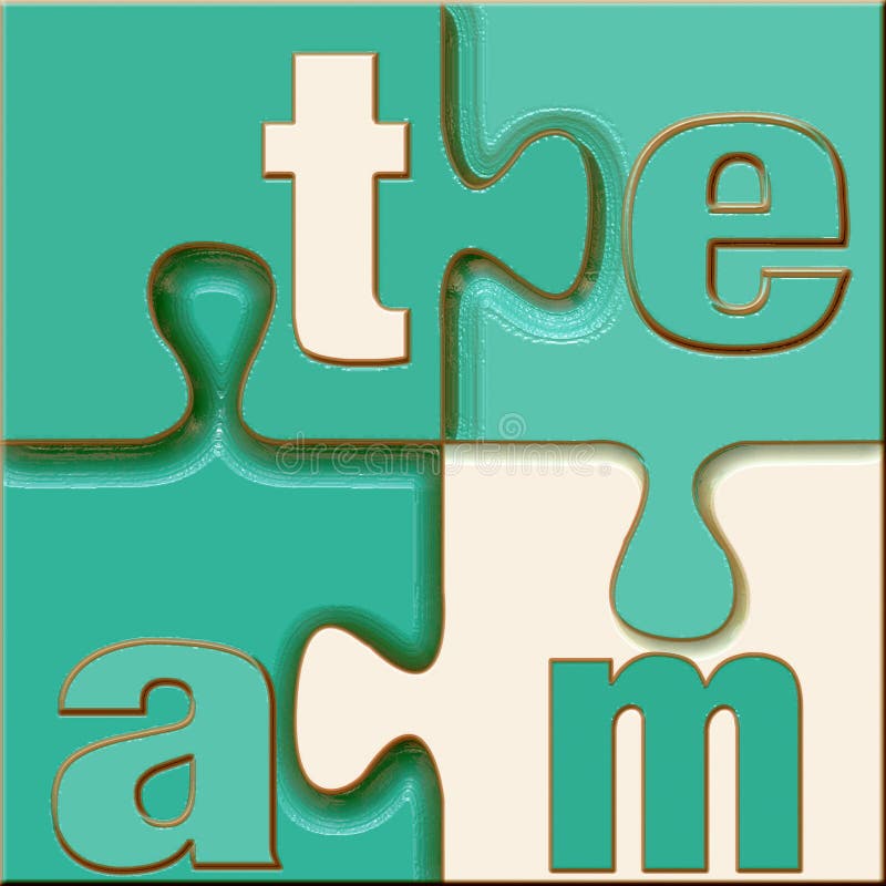 The word team in letters connected in a crisp, clean unique stylish puzzle in blue green tones and white with good 3d depth. The word team in letters connected in a crisp, clean unique stylish puzzle in blue green tones and white with good 3d depth.