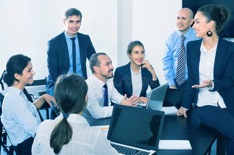Team Sharing Ideas on Project during Coffee Break Stock Photo Image