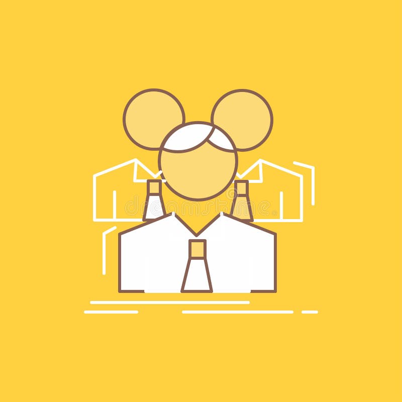 Team, teamwork, Business, Meeting, group Flat Line Filled Icon. Beautiful Logo button over yellow background for UI and UX stock illustration