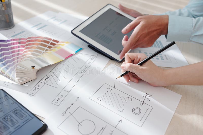 Team of Designers Working on Interface stock images