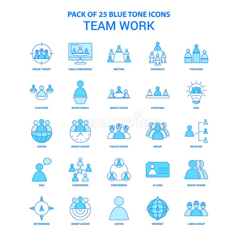 Team Work Blue Tone Icon Pack - 25 Icon Sets stock illustration