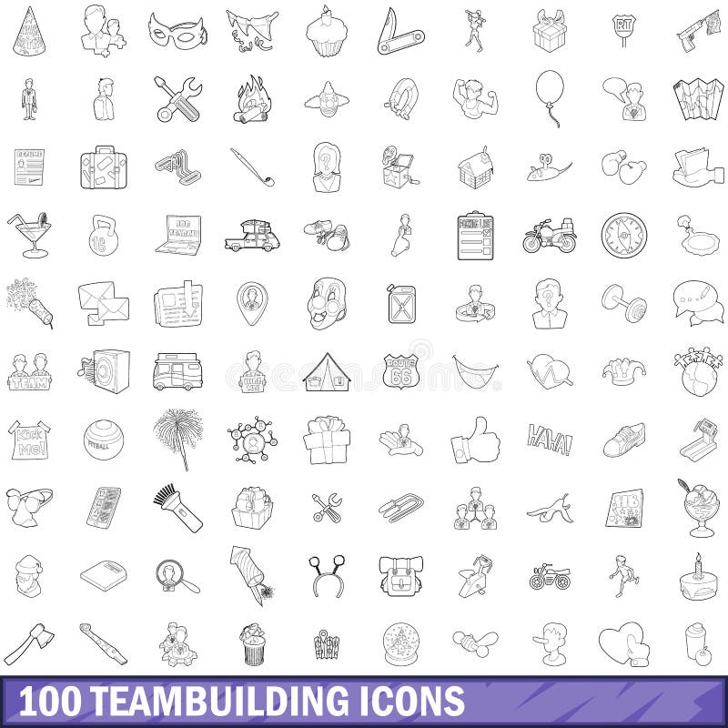 100 teambuilding icons set in outline style for any design vector illustration. 100 teambuilding icons set in outline style for any design vector illustration