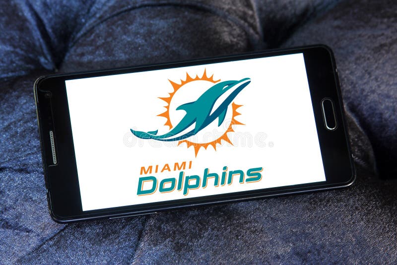Teamlogo des amerikanischen Fußballs der Miami Dolphins stockfotos Teamlogo des amerikanischen Fußballs der Miami Dolphins stockfotos
