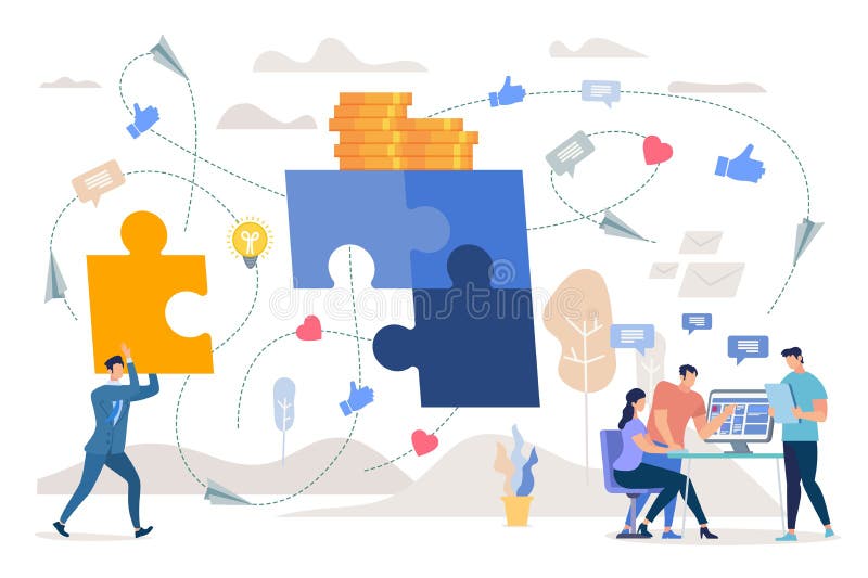 Teamwork auf Marketingstrategie-flachem Vektor-Konzept stock abbildung