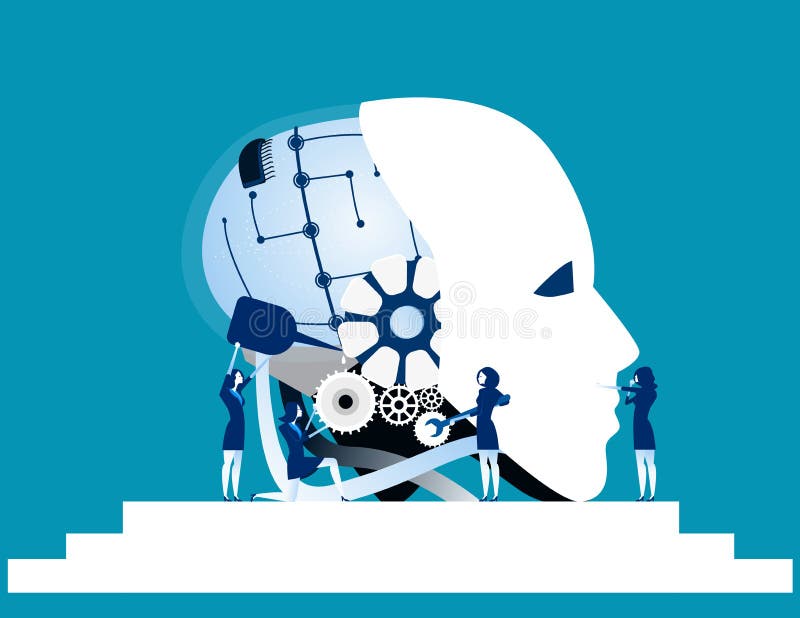 Teamwork. Business team repair robot technology. Concept business technology vector illustration. stock illustration Teamwork. Business team repair robot technology. Concept business technology vector illustration. stock illustration