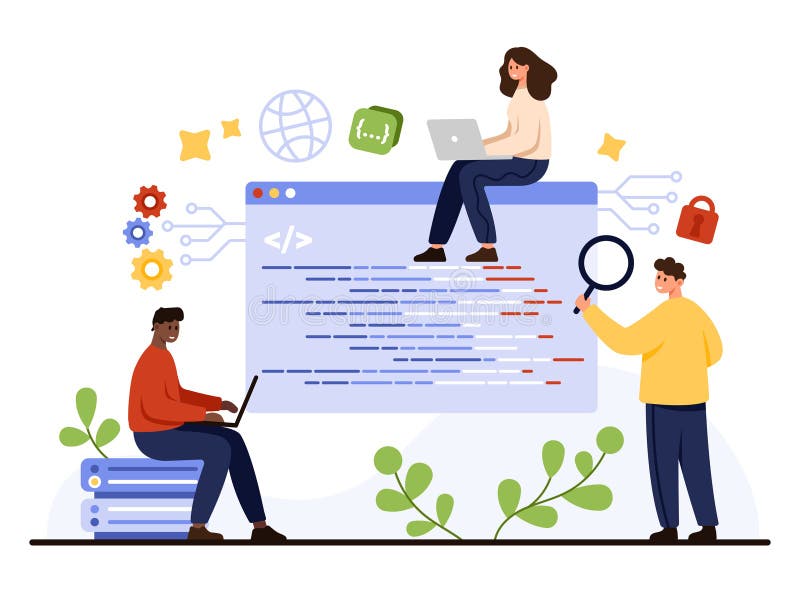 Teamwork Coding and Programming Concept Illustration royalty free illustration