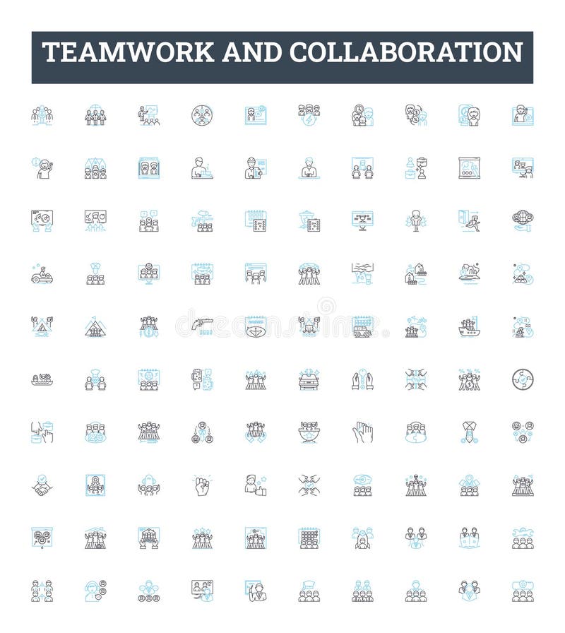 Teamwork and collaboration vector line icons set. Collaboration, Teamwork, Communicate, Cooperate, Networking, Unity vector illustration
