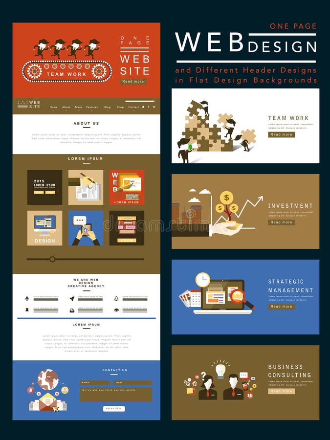 Teamwork concept one page website template design vector illustration