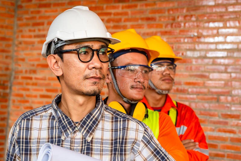 Teamwork Construction, Group Portrait of Professional Engineer or Architect and Construction