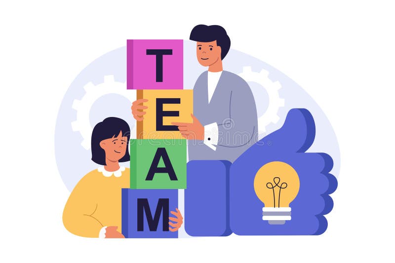 Teamwork-Konzept in modernem Flachdesign für Web. Mann und Frau arbeiten in Teamarbeit an Geschäftsprojekten lizenzfreie abbildung