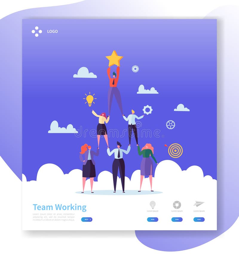 Teamwork Landing Page Template. Business People Characters Pyramid Working Together for Website or Web Page royalty free illustration Teamwork Landing Page Template. Business People Characters Pyramid Working Together for Website or Web Page royalty free illustration