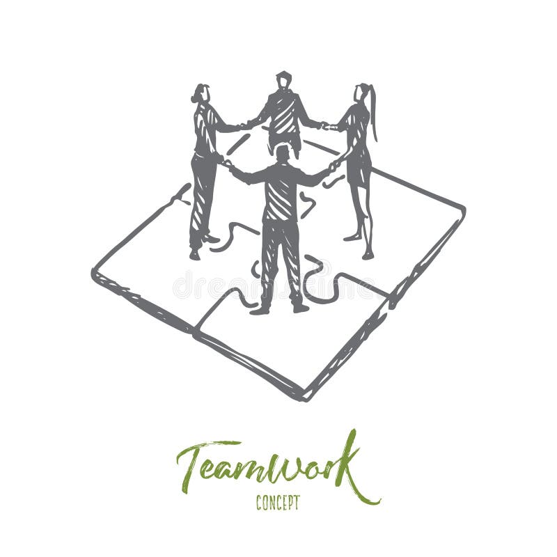 Teamwork marknadsföring, strategi, affär, kommunikationsbegrepp Hand dragen isolerad vektor stock illustrationer Teamwork marknadsföring, strategi, affär, kommunikationsbegrepp Hand dragen isolerad vektor stock illustrationer