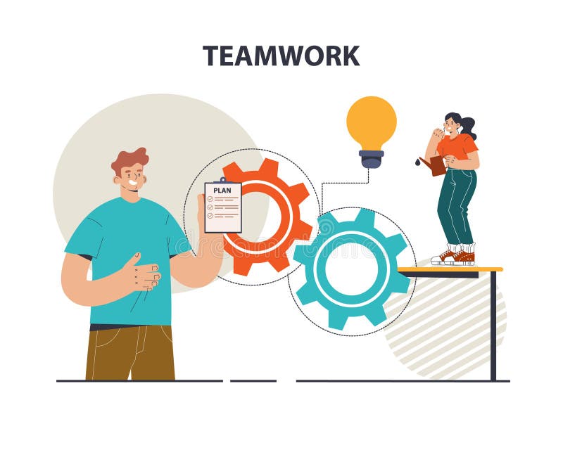 Teamwork. Office Characters Collaborating for Additional Business Stock