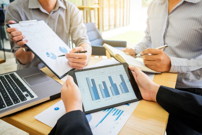 Teamwork process, Business team colleague presenting and showing stock photography