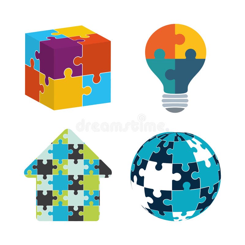 Teamwork support puzzle set design stock illustration