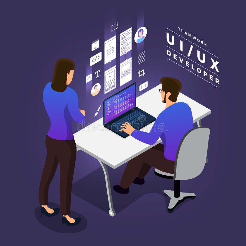 Teamwork UI / UX Developer royalty free illustration