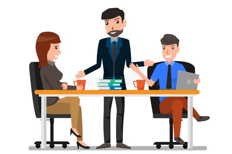 Teamwork und Kommunikation zwischen Mitarbeitern, freundliches environm stock abbildung Teamwork und Kommunikation zwischen Mitarbeitern, freundliches environm stock abbildung