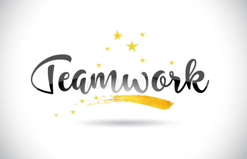 Teamwork Word Vector Text with Golden Stars Trail and Handwritten Curved Font. vector illustration Teamwork Word Vector Text with Golden Stars Trail and Handwritten Curved Font. vector illustration