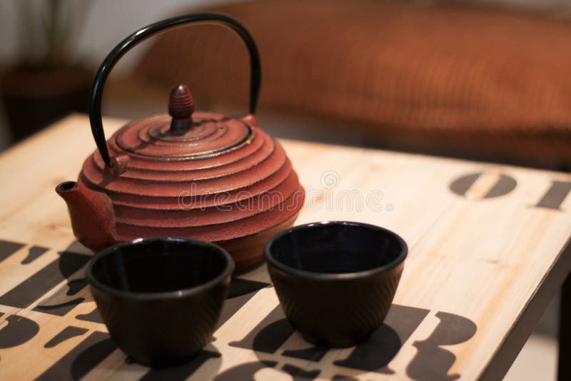 Teapot and Cups Asian on Table Stock Photo Image of asia, drink