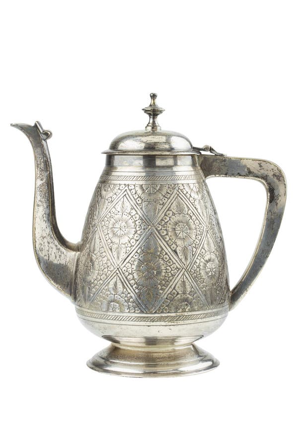 Teapot de prata retro, jarro isolado