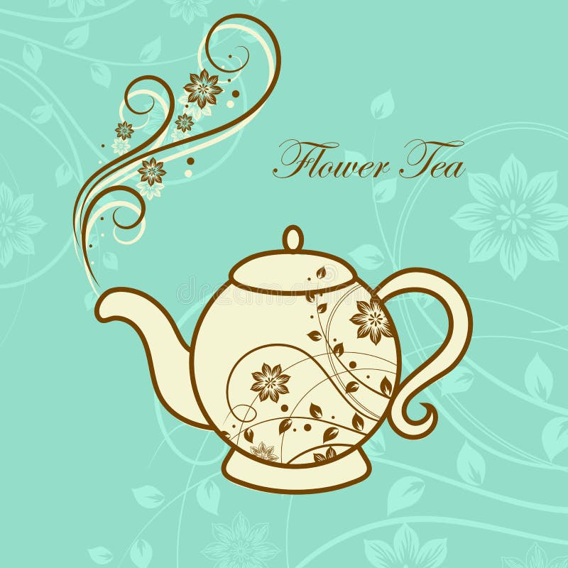Teapot with Floral Design Elements. Stock Vector Illustration of blue