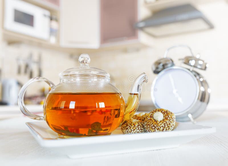 Teapot of Fresh Tea in a Kitchen Stock Photo Image of leaf, object