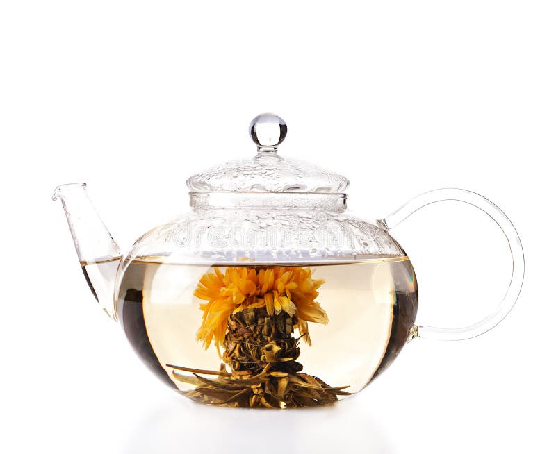 Teapot with Green Herbal Tea Isolated Stock Image Image of plant