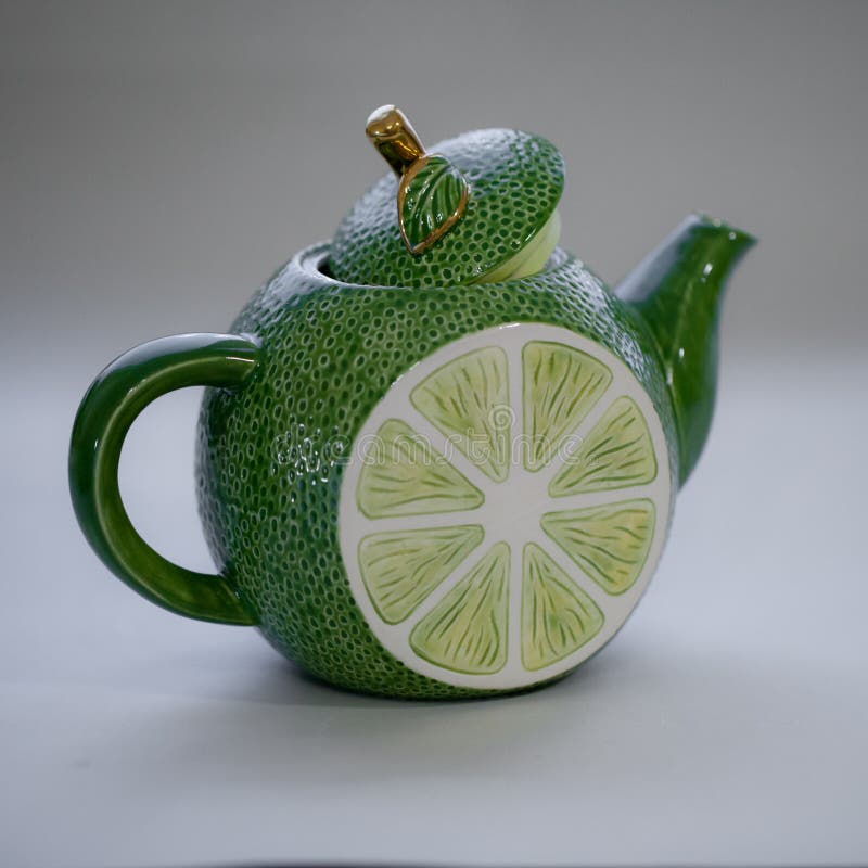 Teapot Lime Green. Handmade Ceramic Tea Set Stock Photo Image of
