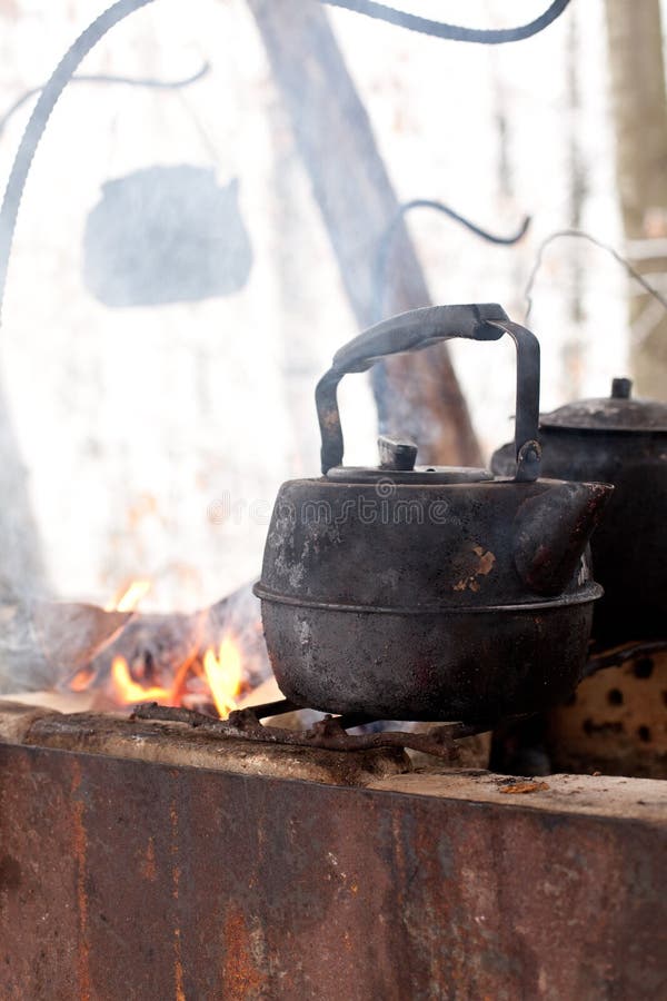Teapot Over Campfire stock photo. Image of hiking, camping 27981050