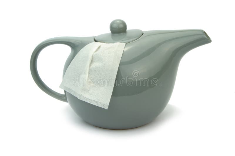 Teapot With Tea Bag On White Background Stock Photo Image of brown
