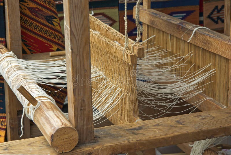 Native American rustic wooden loom. Native American rustic wooden loom