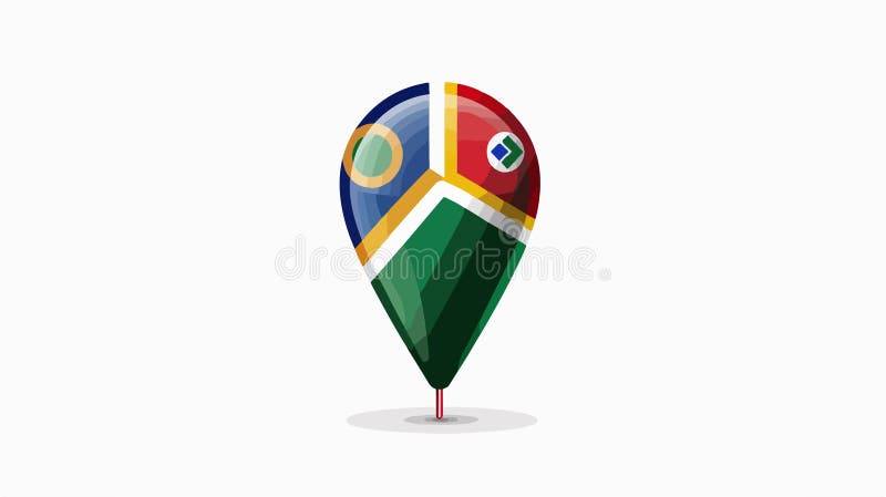 A teardrop map marker with the flag of South Africa, used for location marking with a national symbol. vector illustration
