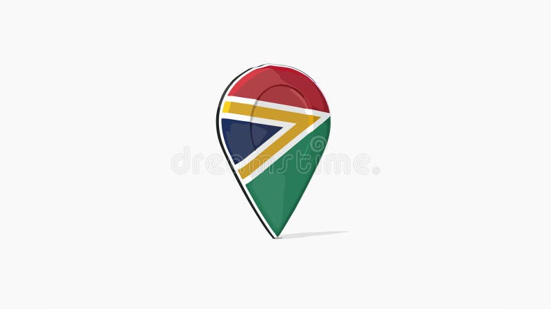 A teardrop map marker with the flag of South Africa, used for location marking with a national symbol. royalty free illustration