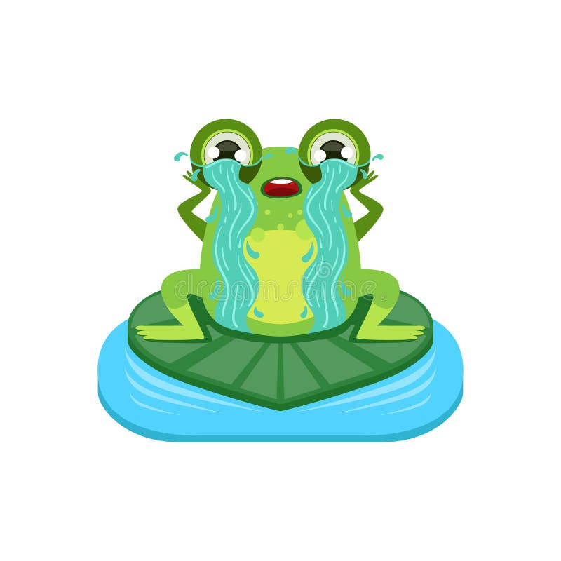 Tearful Cartoon Frog Character