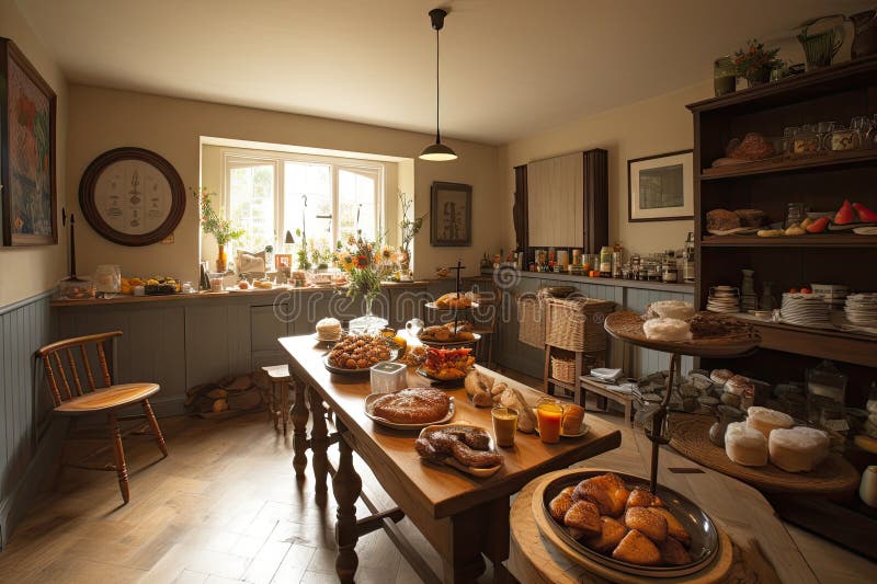 Tearoom, with Selection of Artisan Breads and Pastries for Guests To