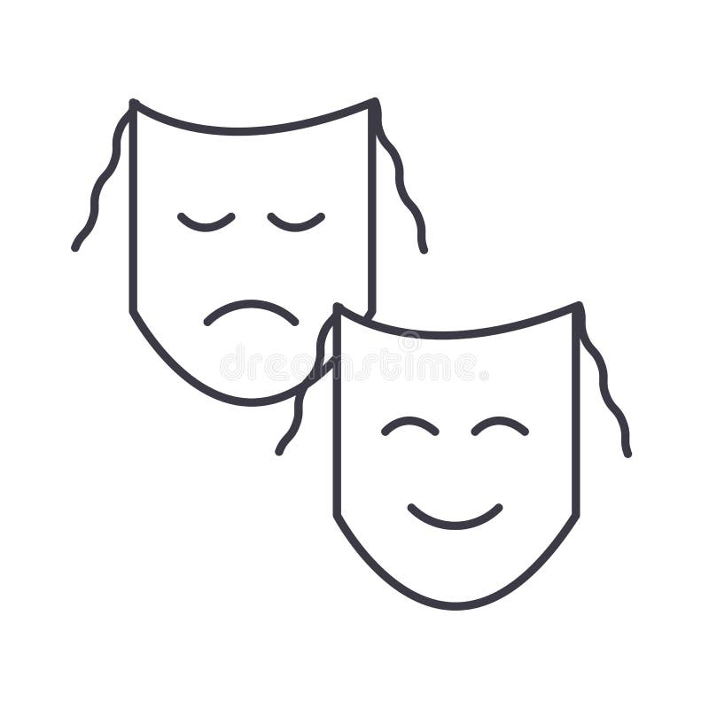 Teater linje symbol, tecken, illustration för maskeringsshowvektor på bakgrund, redigerbara slaglängder vektor illustrationer Teater linje symbol, tecken, illustration för maskeringsshowvektor på bakgrund, redigerbara slaglängder vektor illustrationer