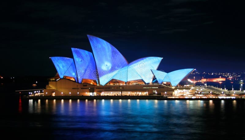 Lighting of the Sydney Opera House sails by Eno, in June 2009, Australia. Lighting of the Sydney Opera House sails by Eno, in June 2009, Australia.