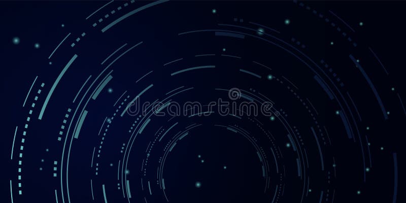 Tech design. Vector illustration for website or app design, wallpaper, banner, presentation, UI. Circular frame. Technological dark background. Image of circles with numbers, scales. Digital interface, portal, teleport, technology concept.