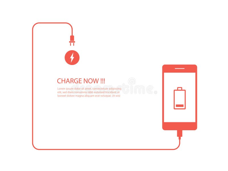 Tech Device Charge Battery Mobile Phones with Cable Connect on White Background Stock Vector