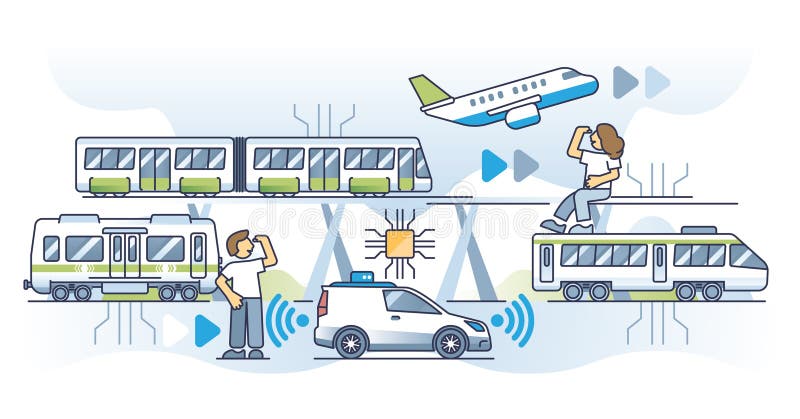 Transport bazat pe tehnologie cu concept de schiță privind tehnologia de asistență senzorială vector illustration
