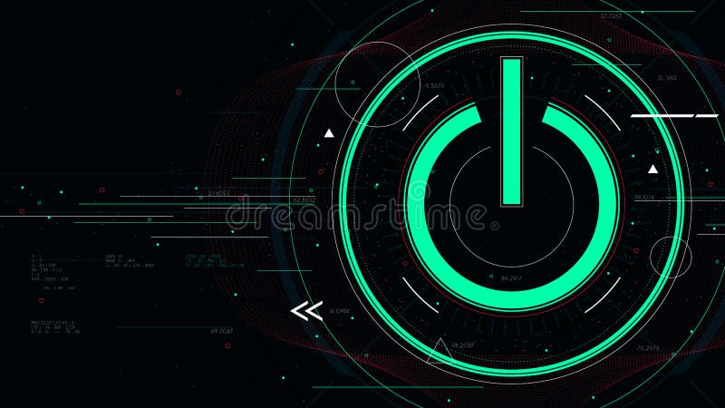 Tech futuristic technology background with power button, start icon sci-fi vector illustration stock illustration Tech futuristic technology background with power button, start icon sci-fi vector illustration stock illustration