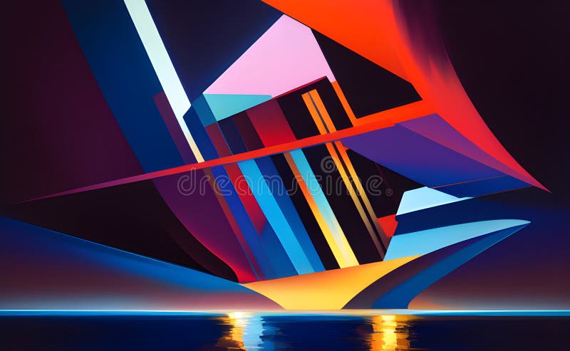 Tech-Inspired Blue and Orange Grid Pattern on Abstract Background - Generative AI stock illustration