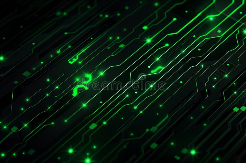 Model tehnic. concept ecologic abstract. placă de circuite futuriste cu lumini verzi strălucitoare royalty free illustration