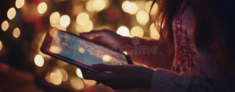 A tech-savvy businessperson uses a tablet displaying interactive financial graphs and holographic binary code in a royalty free stock photos