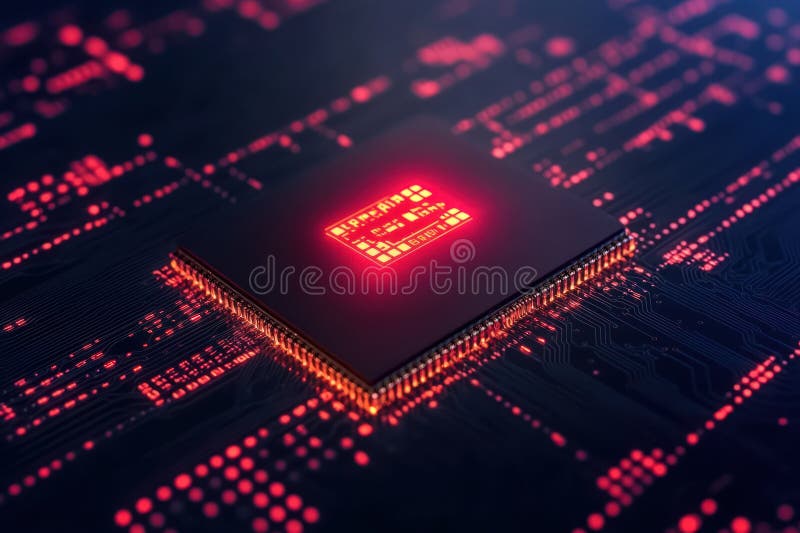 Tech Savvy Programmer Working on Software Development and IoT with Digital Workspace and Circuit Board Technology stock illustration