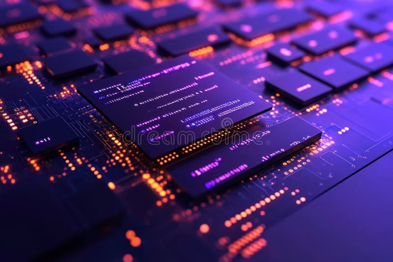Tech Savvy Programmer Working on Software Development and IoT with Digital Workspace and Circuit Board Technology vector illustration