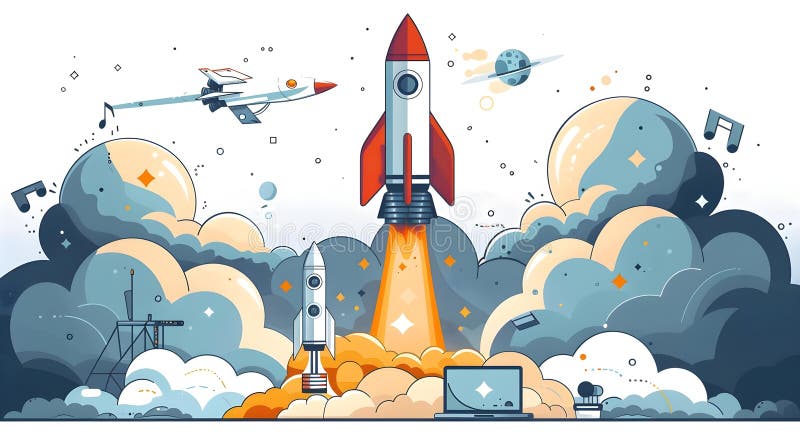 Tech Takeoff: Innovating into the Future. Concept Tech Innovations, Future Gadgets, Startup vector illustration